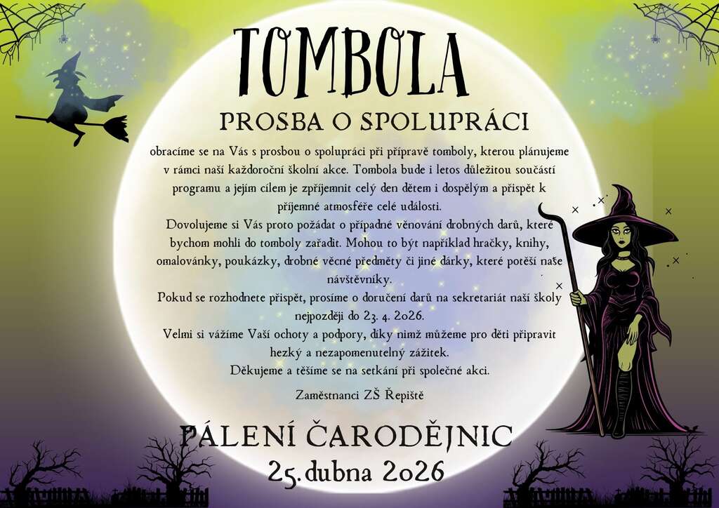 2026 tombola Pálení čarodějnic